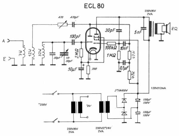 Schaltung des ECL80-Mini-Audion