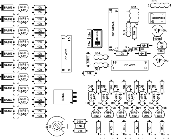 Platinenlayout; Bestückungsplan; Simple DCF-Nixie-Clock 
von Christian Klippel