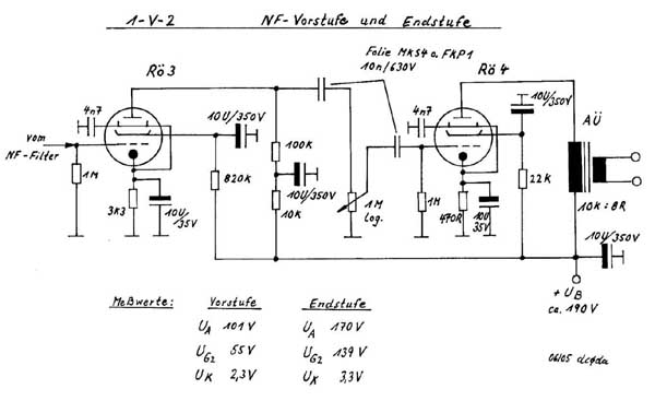 Schaltbild NF-Vor- und Endstufe
