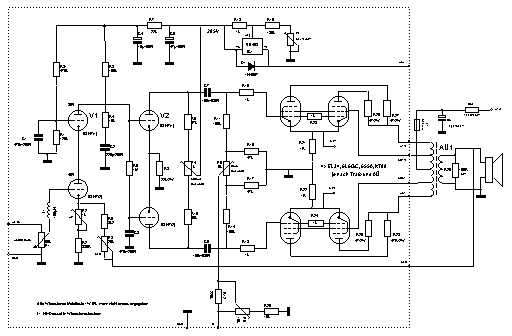 Schaltbild des Grommes-Parallel-Gegentakt-Verstärkers