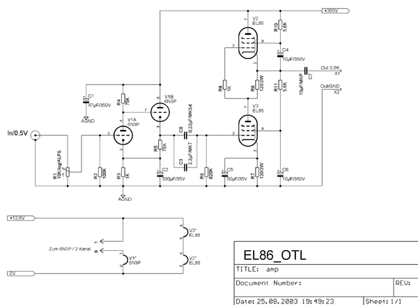 Schaltbild EL86 OTL - Amp