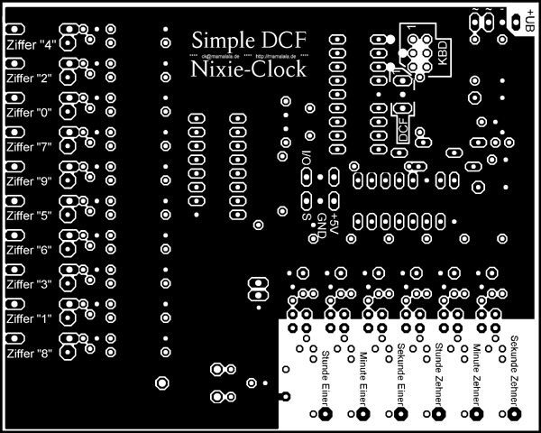 Platinenlayout; Oberseite; Simple DCF-Nixie-Clock von Christian 
Klippel