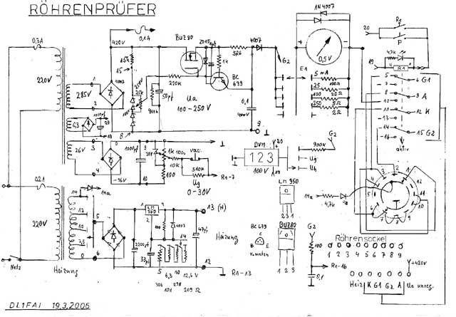 Schaltbild des Röhren-Prüfgerätes