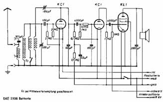 Deutscher Klein-Empfänger DKE 38b (Batterie) ('Goebbels-Schnauze'), 
mit KC1, KC1, KL1