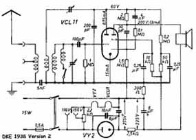 Deutscher Klein-Empfänger DKE 38gw2 (Typ 2, Allstrom) 
('Goebbels-Schnauze'), mit
VCL11, VY2
