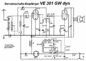 Volksempfänger VE 301 GW dyn (Allstrom, mit 
dynamischem Lautsprecher), mit VF7, VL1, VY1